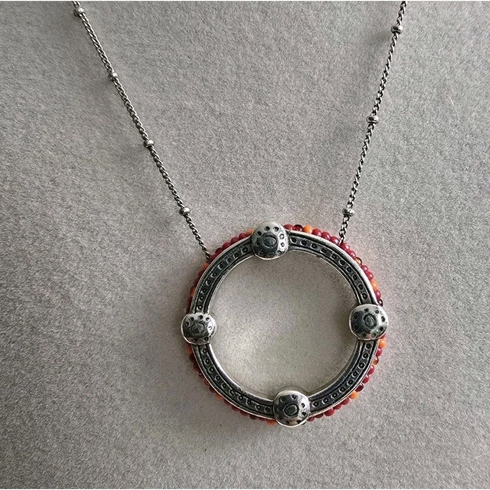 Brighton Global Dream Red Beaded Silver Open Circle Pendant Necklace